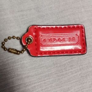 2" Medium Coach Bright Red Patent Leather Brass FOB Bag Charm Keychain Hang Tag